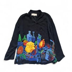 Artistic Black Blouse with Colorful Print